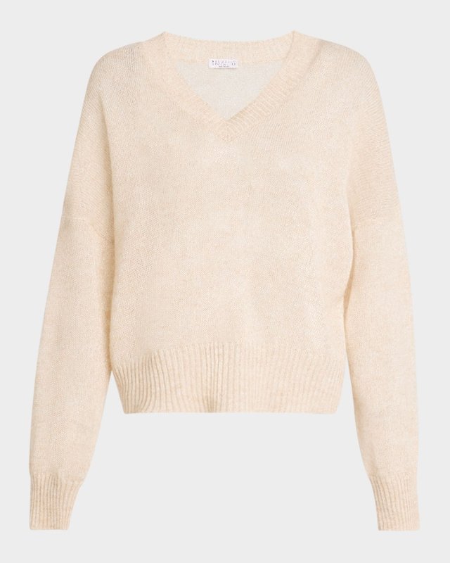 Micro Paillettes V-Neck Mohair Knit Sweat